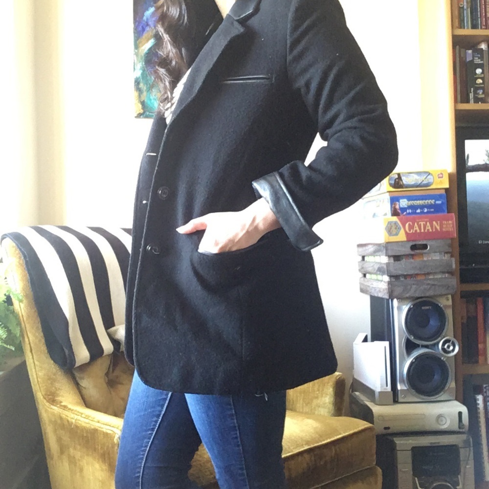 Vintage Wool Coat with Leather Details