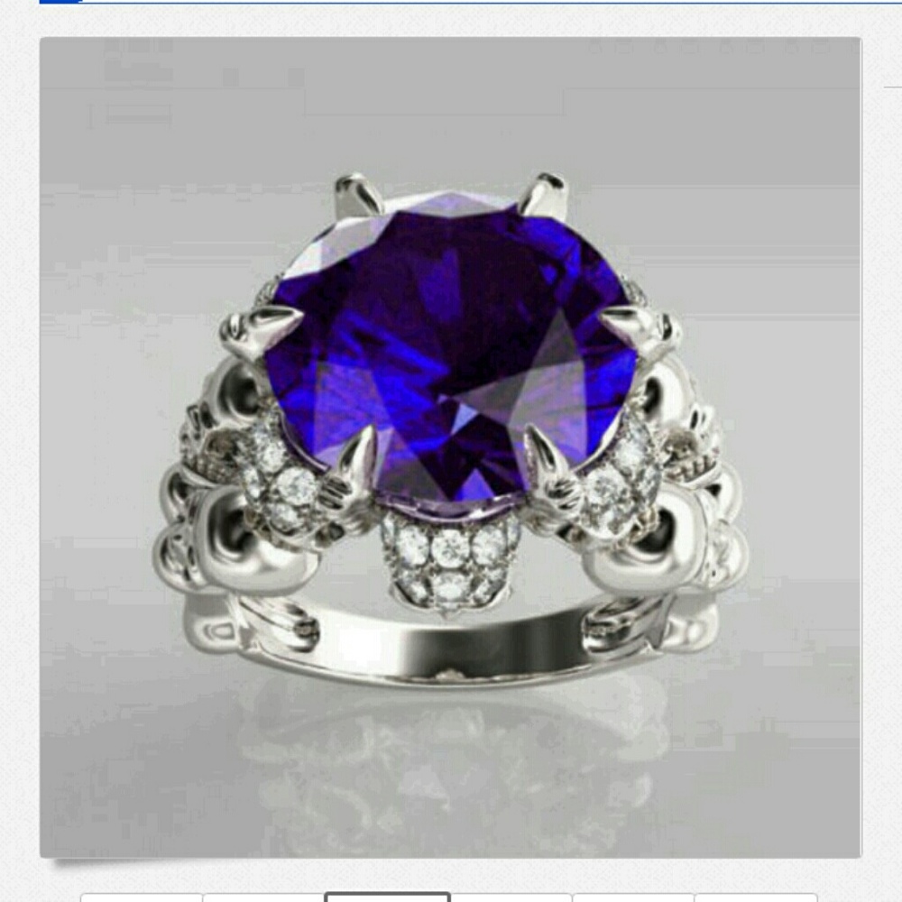 Skulls and tanzanite ring, .925 solid sterling - Picture 3 of 4