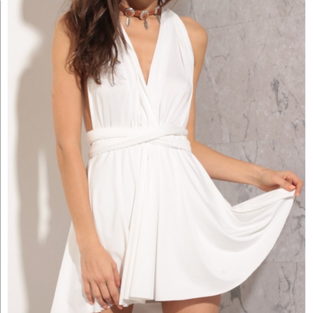 Tie-up plunge romper in white