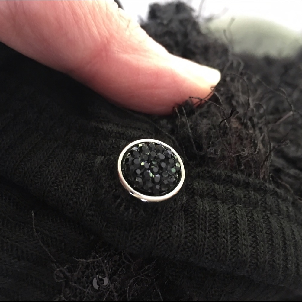 LAST 1 Black Fuzzy Cardigan Faux Druzy Buttons - Picture 2 of 4