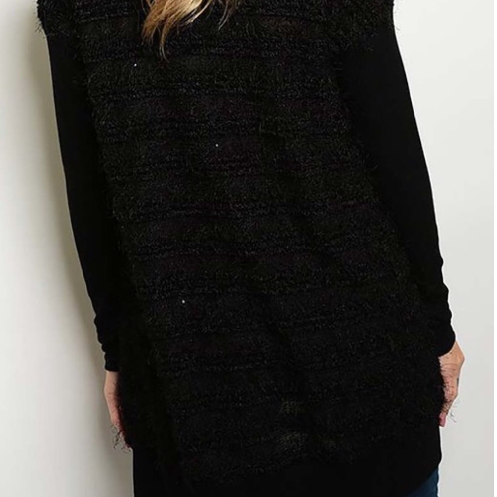 LAST 1 Black Fuzzy Cardigan Faux Druzy Buttons - Picture 4 of 4