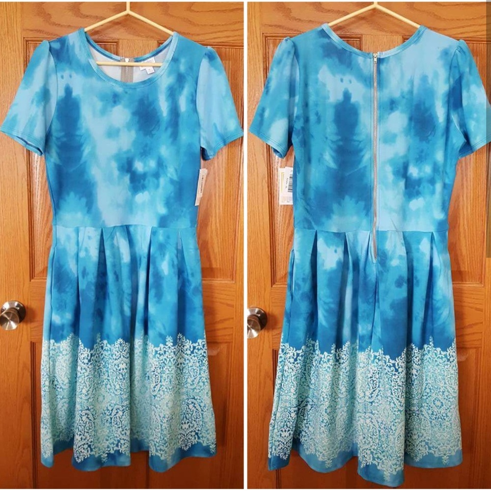 Lularoe XL Tie dye blue lace Amelia 🦄🦄🦄