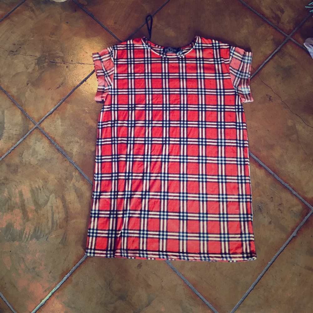 Orange plaid dress by evil twin sz M
