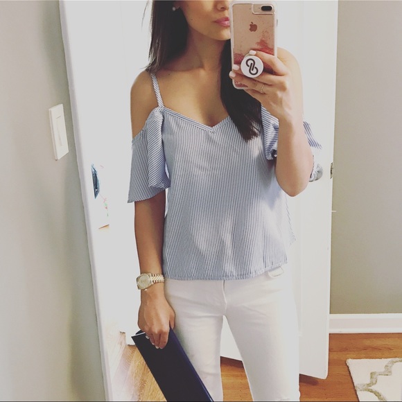 PINK Stripe Off the Shoulder - Picture 2 of 3