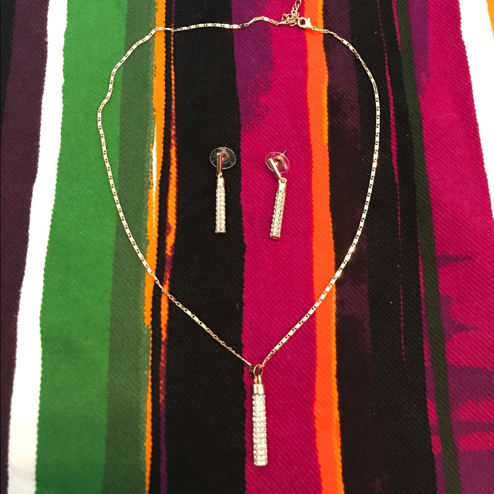 18K Gold Plated Drop Crystal Necklace Earrings