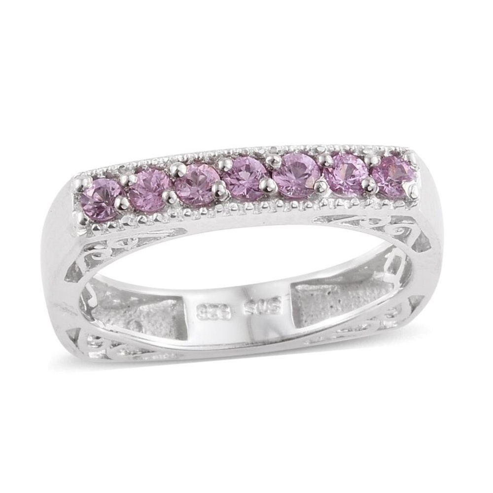 Madagascar Pink Sapphire Ring Plat over SS Size8