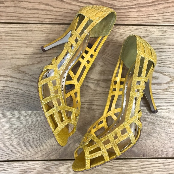 BCBGirls Shoes - BCBGirls Yellow Snakeskin Heels