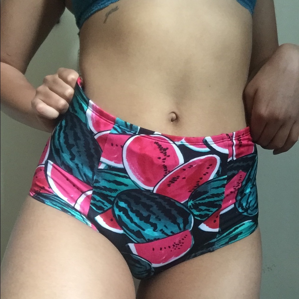 Watermelon high waisted bikini bottoms