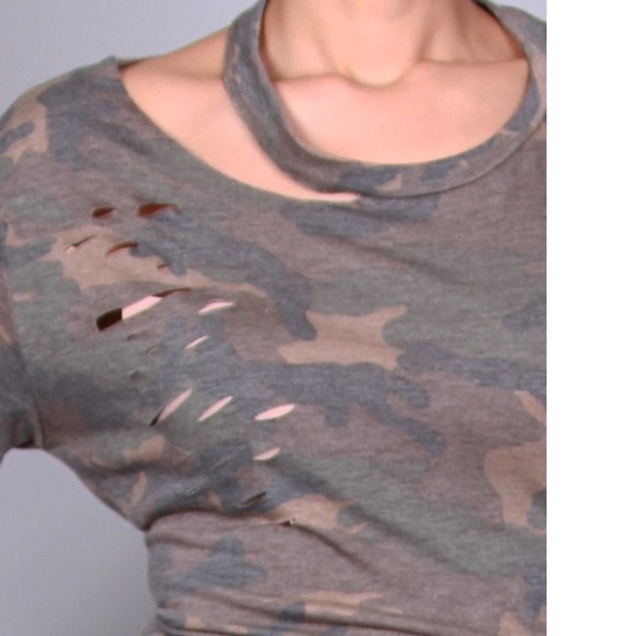 🆕Size Medium Camo Slashed Neck Corset Back Mini Factory Ripped T-shirt Dress - Picture 6 of 7