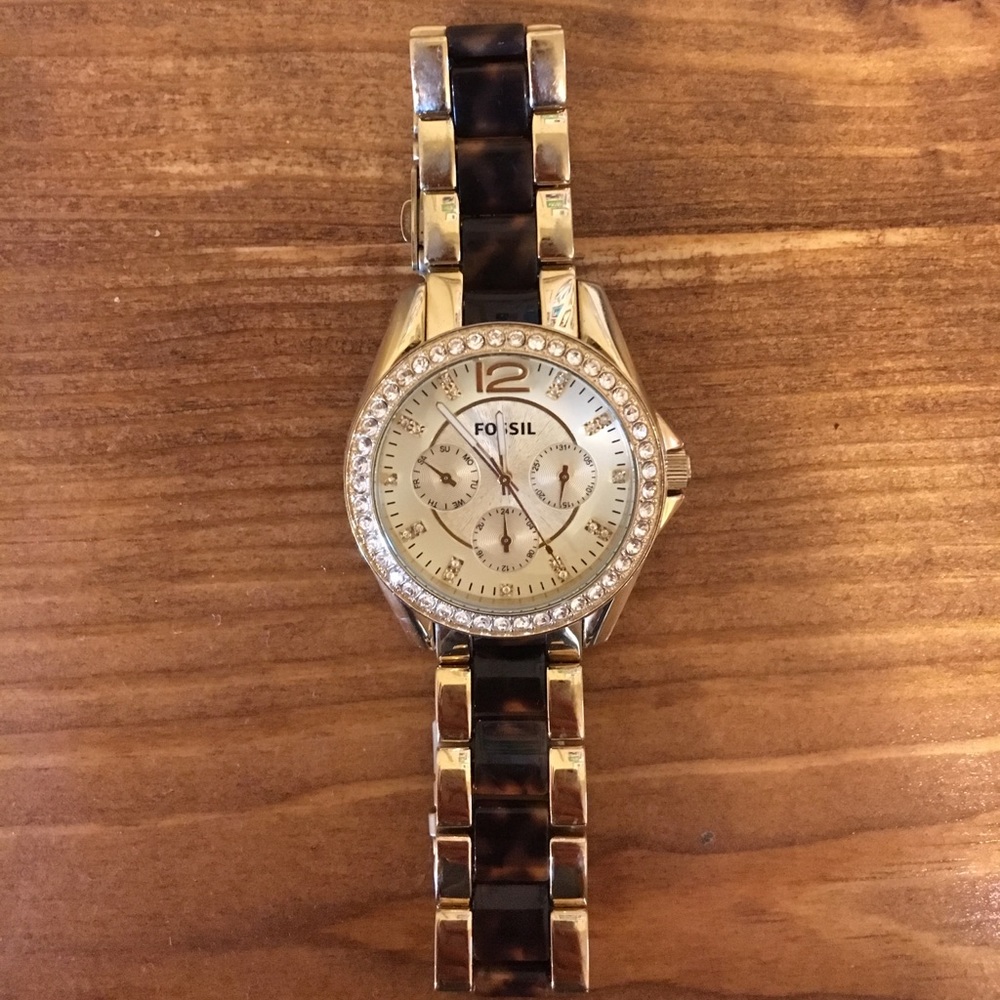 Tortoise and Gold Fossil Watch