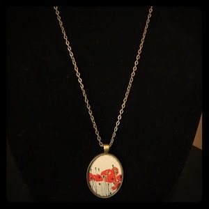 Handmade Orange Poppy flower pendant necklace