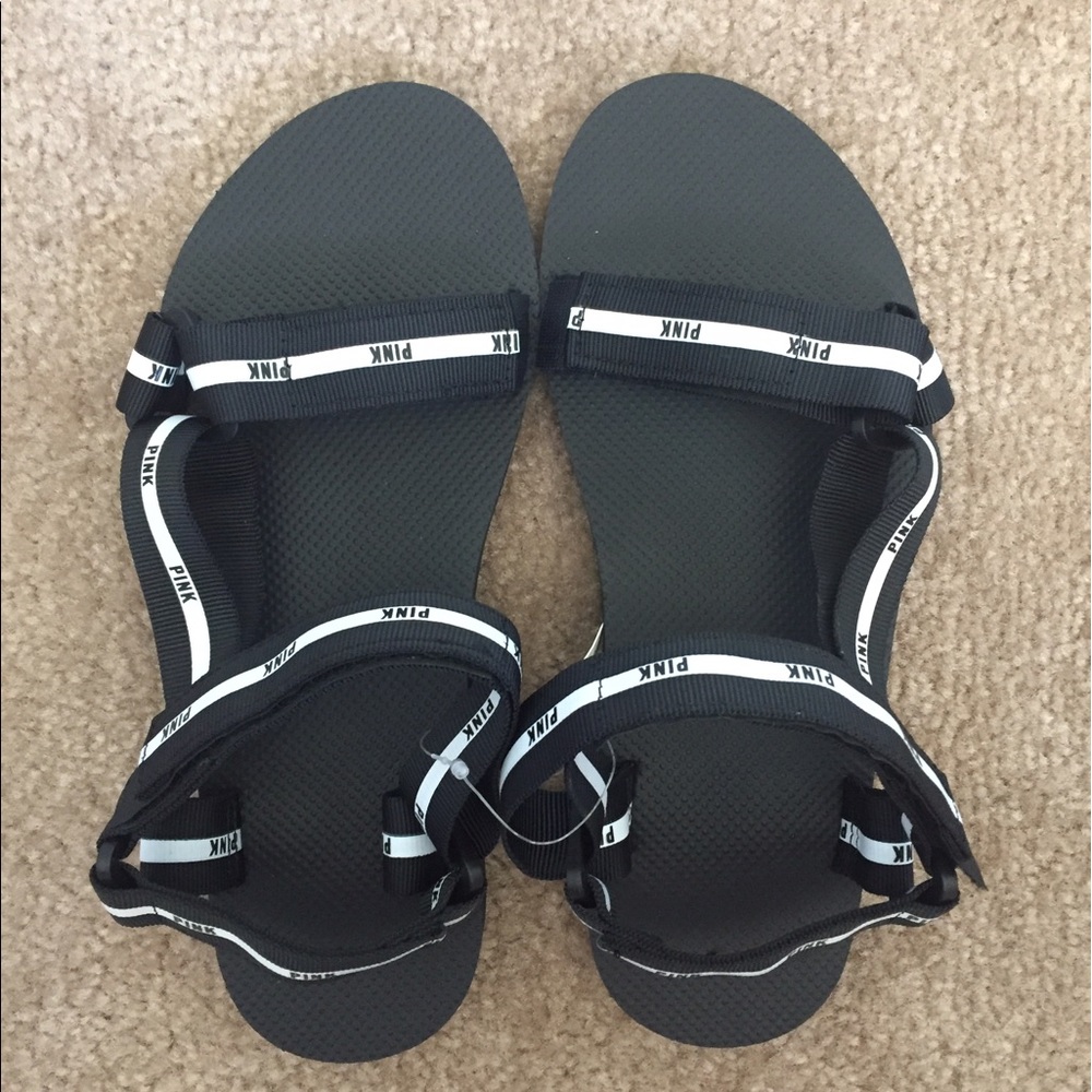PINK Black Sandals size 7/8
