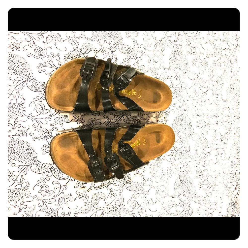 Black Patent Three Strap Birkenstock Sandal