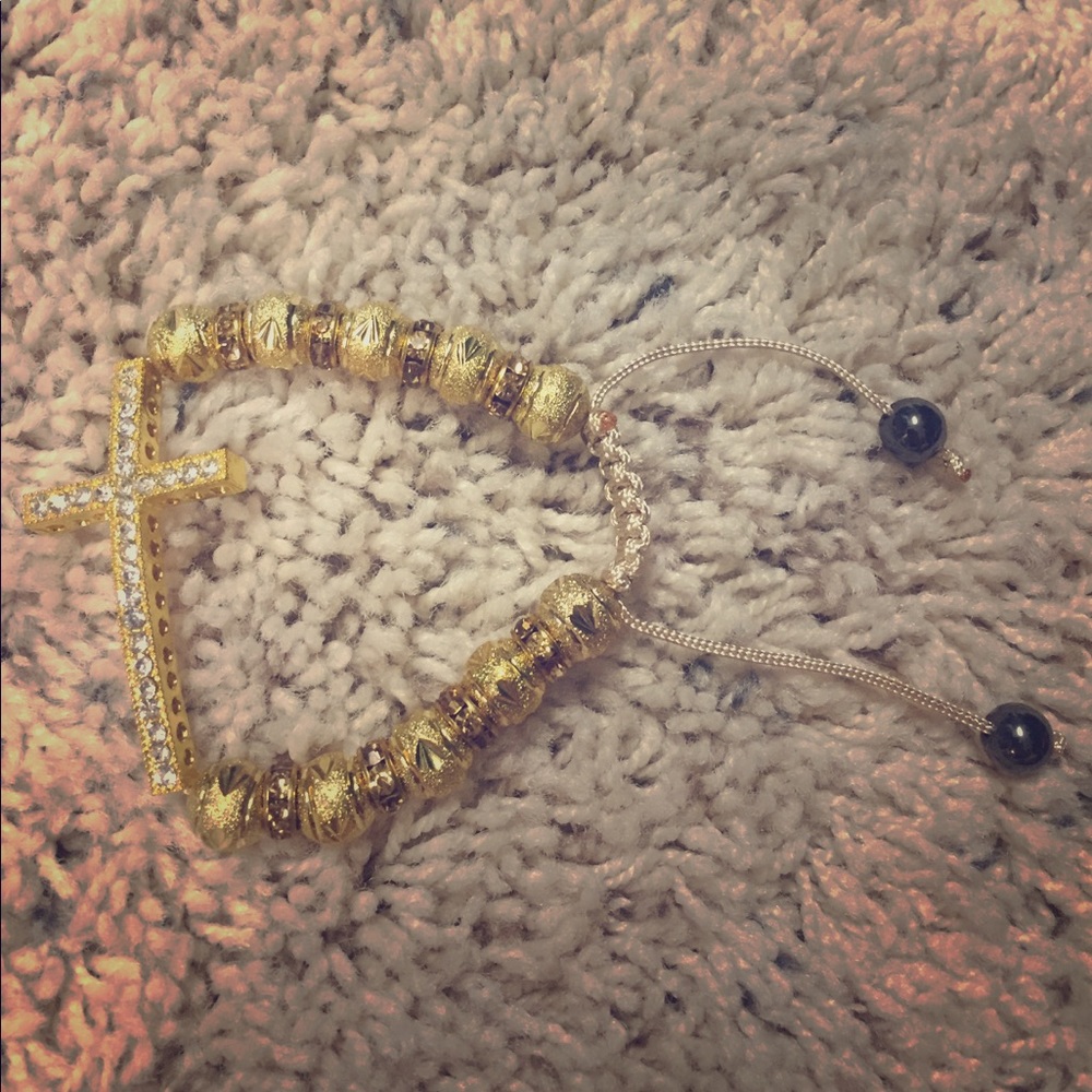 Gold Bead Cross Bracelet