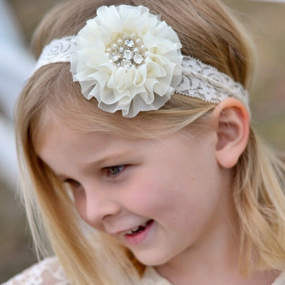 Ivory lace rhinestone flower headband
