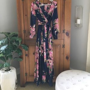 Blue Floral Kimono Dress