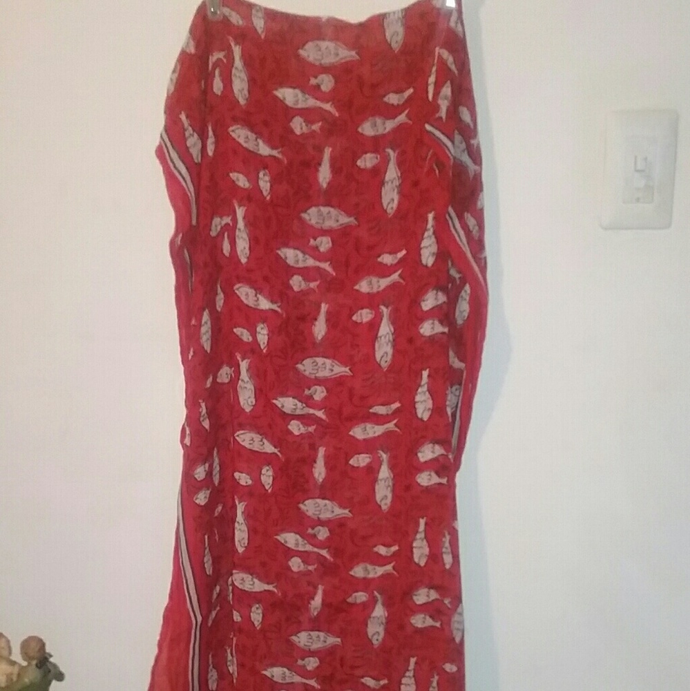 Vintage Vera Bradley Red & Blue Fish Pattern Scarf