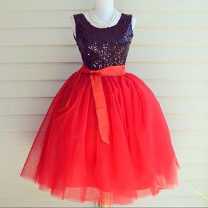 Women's Red puffy tulle skirt tutu with sash
