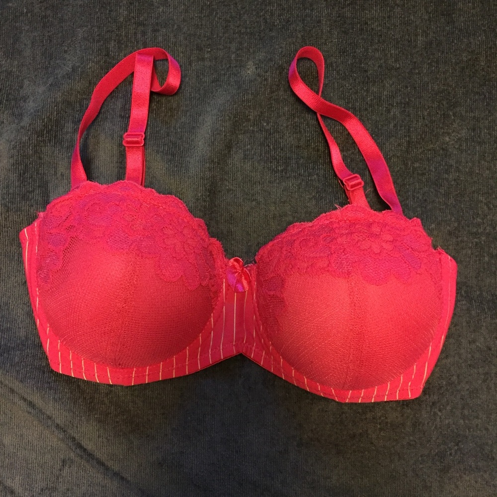 Cute pink stripped and lace bra