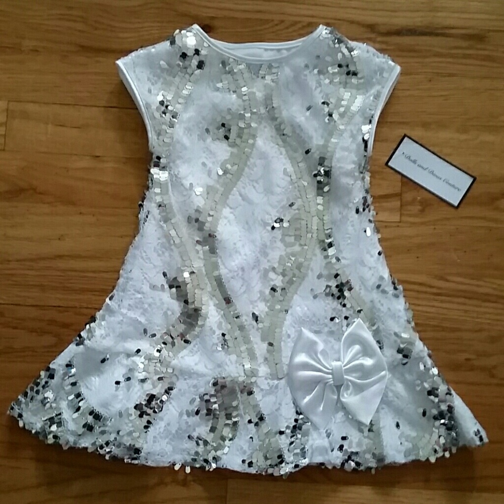 Dolls & Divas NWT White Lace Silver Sequin Dress