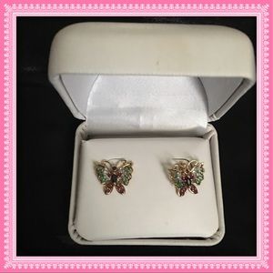 10k gold and real gemstone butterflies earrings