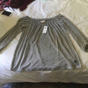 Gray off the shoulder long sleeve shirt