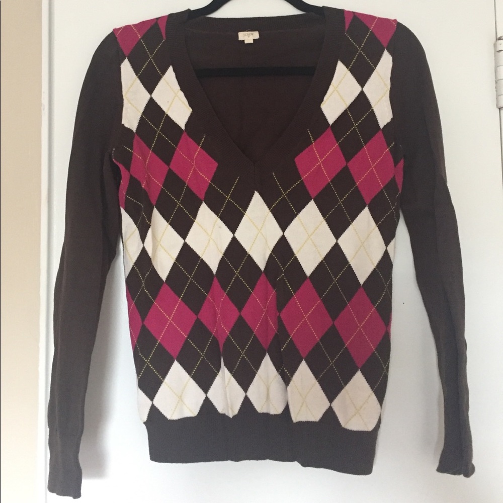 Jcrew argyle v neck sweater