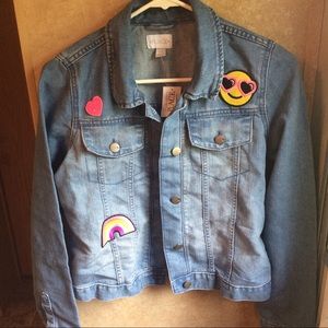 Girl's Denim jacket with Emoji appliqués
