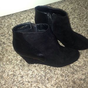 Suede and faux snakeskin ankle booties