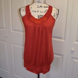 Vanity Dark Orange Beaded Racerback Top Size Large