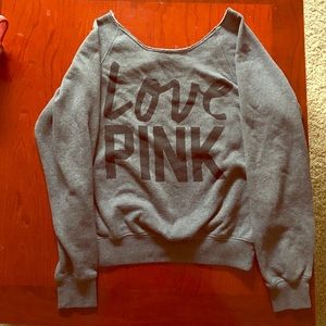 LOVE PINK off the shoulder grey sweater