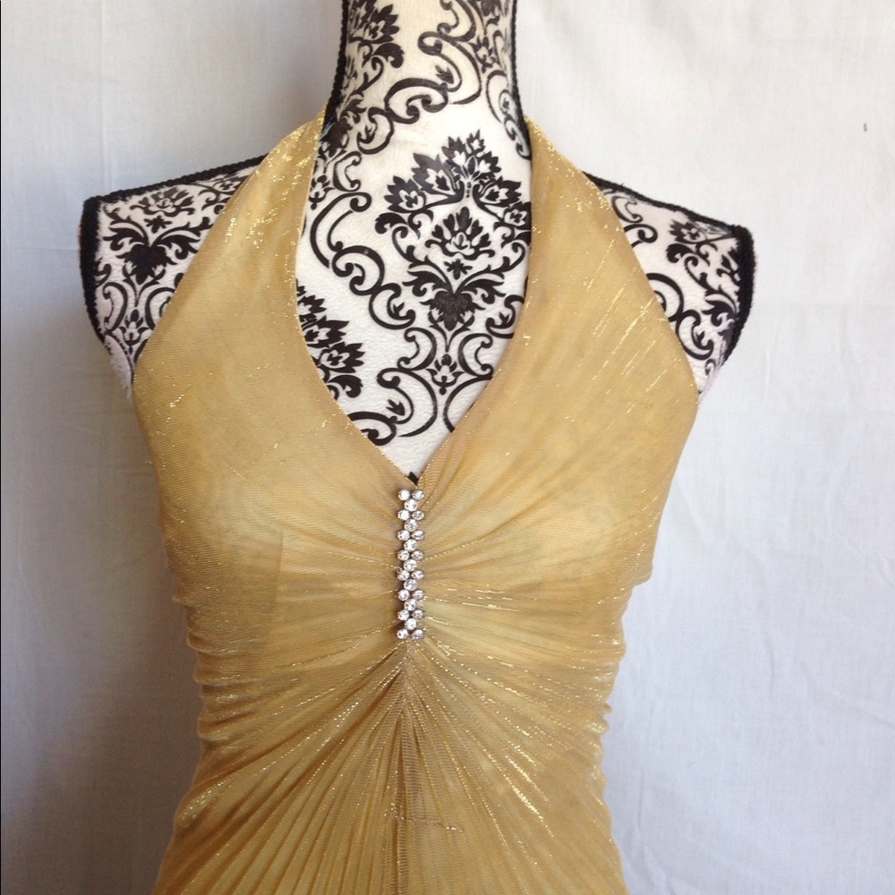 Gold Shimmer Old Hollywood Pleated Dress - Picture 2 of 4