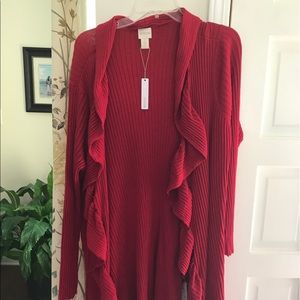 NWT Women's Chico 2 Red Ruffled Sweater Jacket