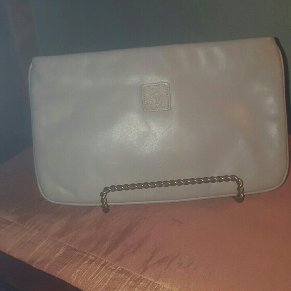 Gray early 1980s vintage Anne Klein leather clutch