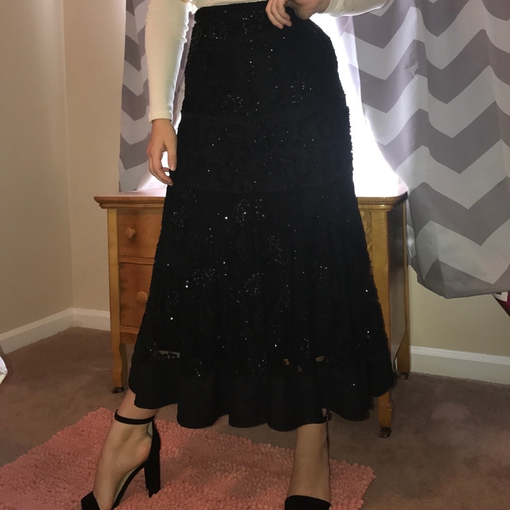 Sequins & Lace Black Skirt