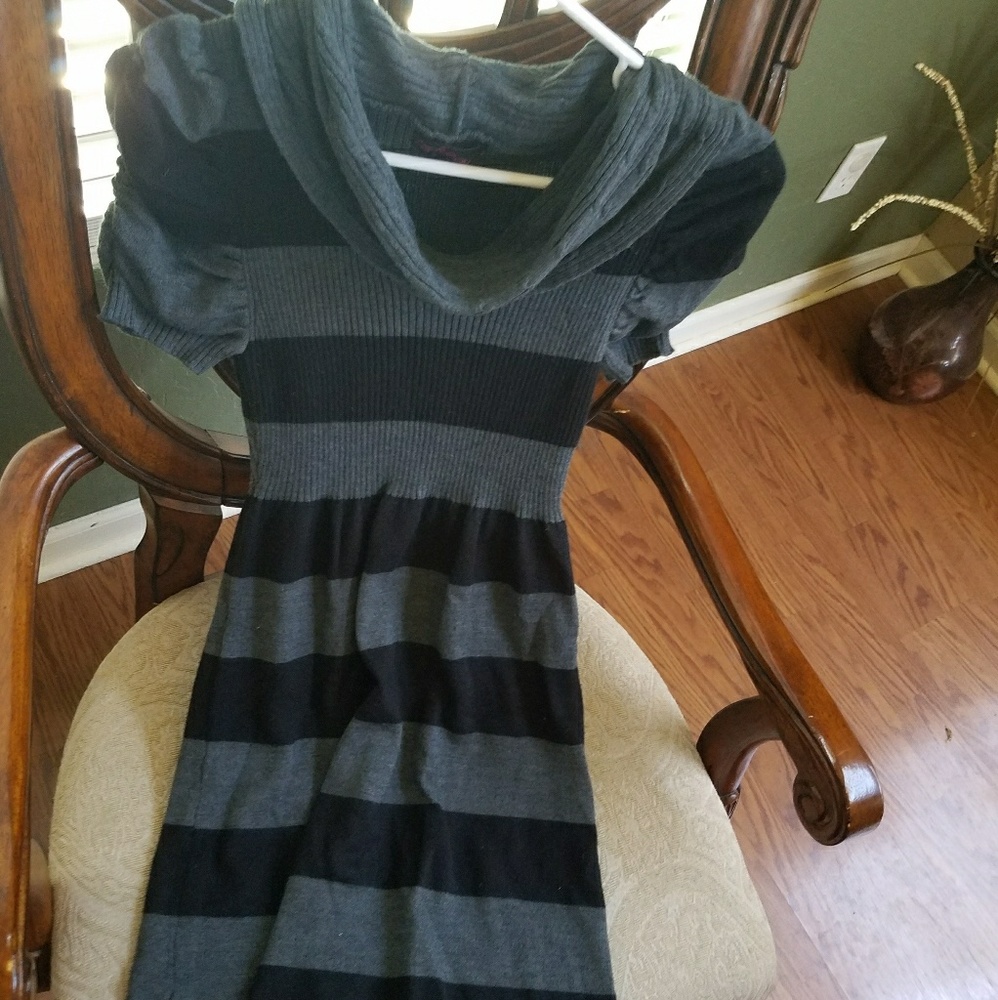 Cowl Neck Striped Sweater Dress