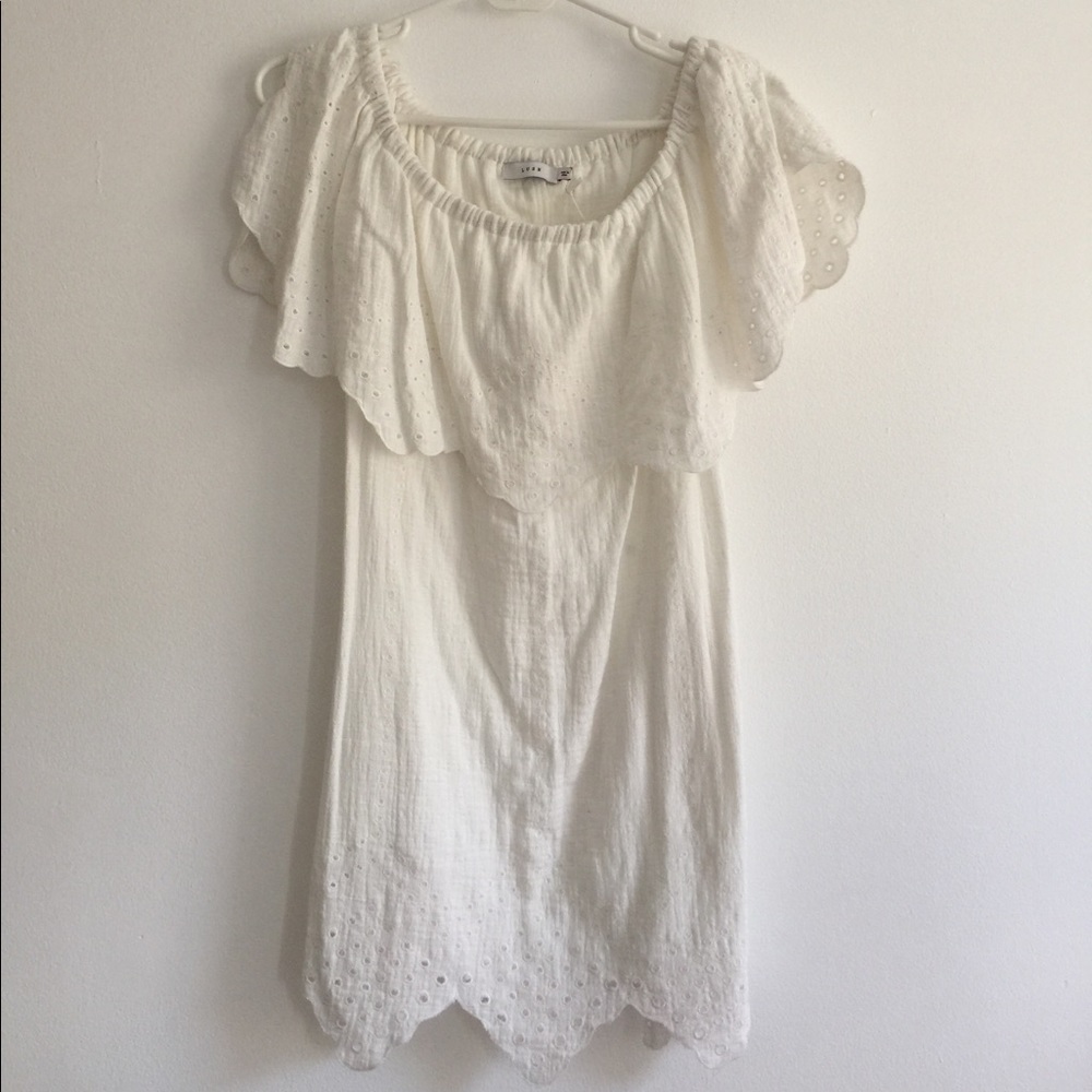 Off the Shoulder White Eyelet Dress
