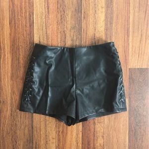Black Vegan Leather Lace Up Shorts