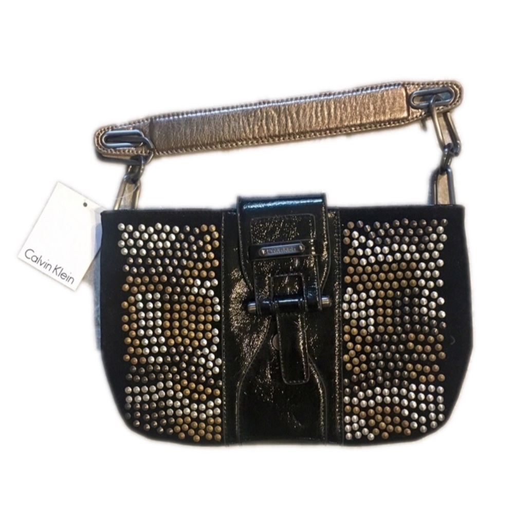 NWT Calvin Klein Black Metallic Stud Shoulder Bag