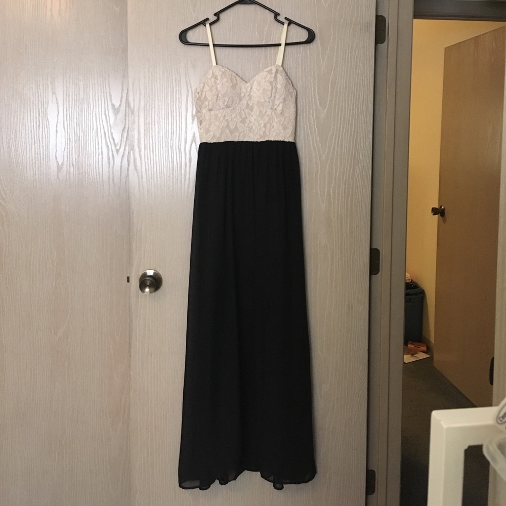 Lace top, chiffon bottom dress