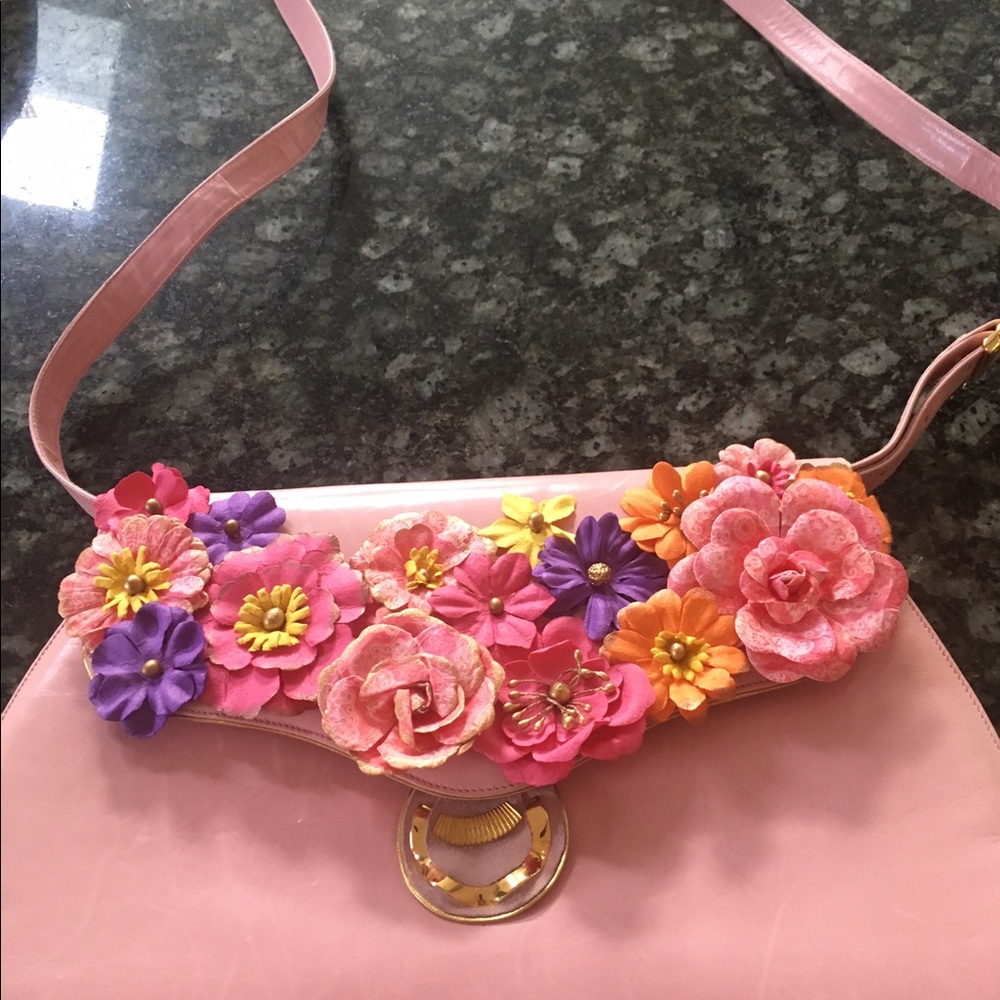 Bally Pink Bag Rose Leather Tote Flower Cross Body