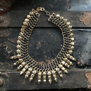 Bcbg gold and black leather statement necklace