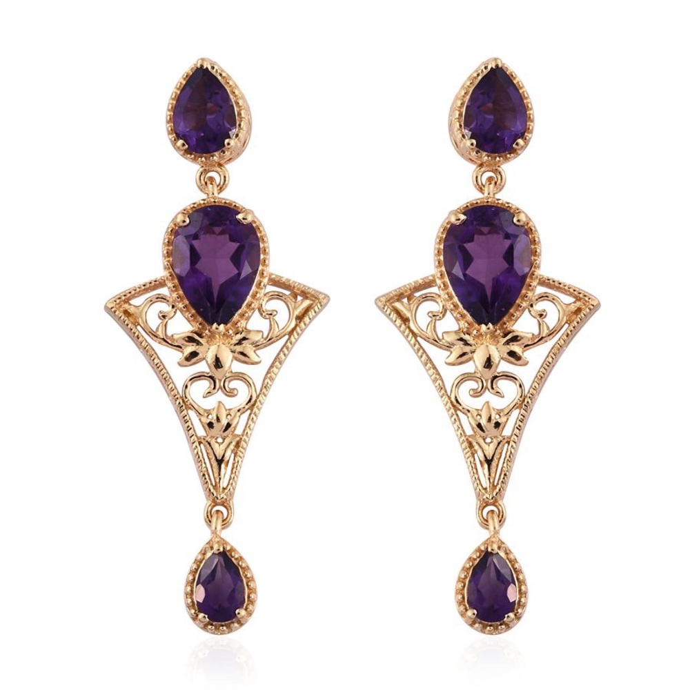 African Amethyst 14K YG Over SS Drop Earrings