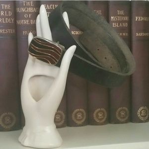 Vintage leather belt with enamel buckle