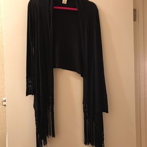 BCBG MaxAzria Black Cardi-Wrap with fringe