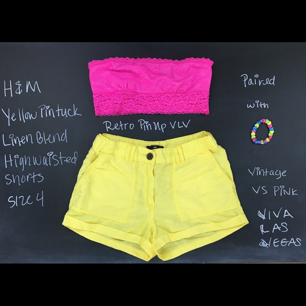H&M Yellow Linen High Waisted Shorts Size 4