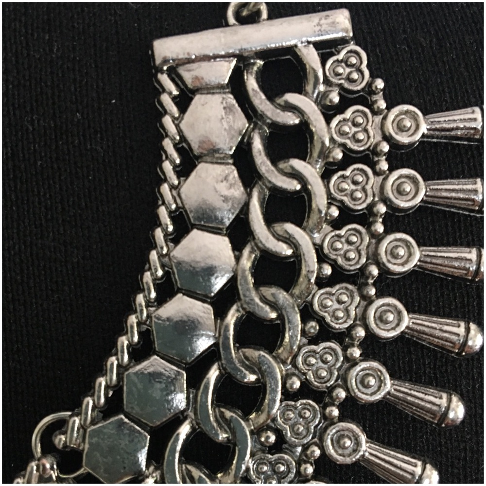 Silver Tone Rhinestone Boho Statement Necklace - Picture 3 of 4