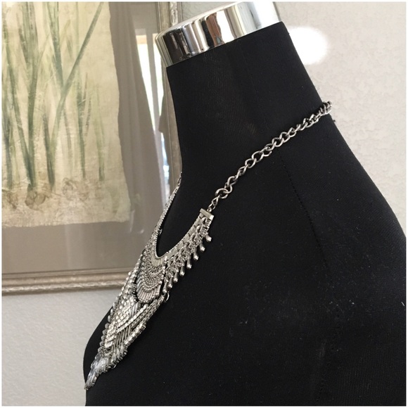 Silver Tone Rhinestone Boho Statement Necklace - Picture 2 of 4