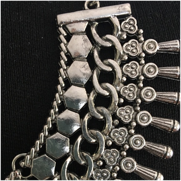 Silver Tone Rhinestone Boho Statement Necklace - Picture 3 of 4