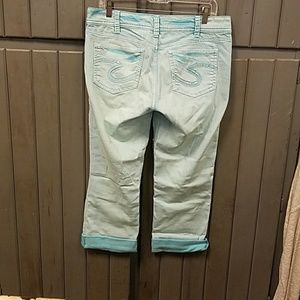 Silver capris. Turquoise stone wash.